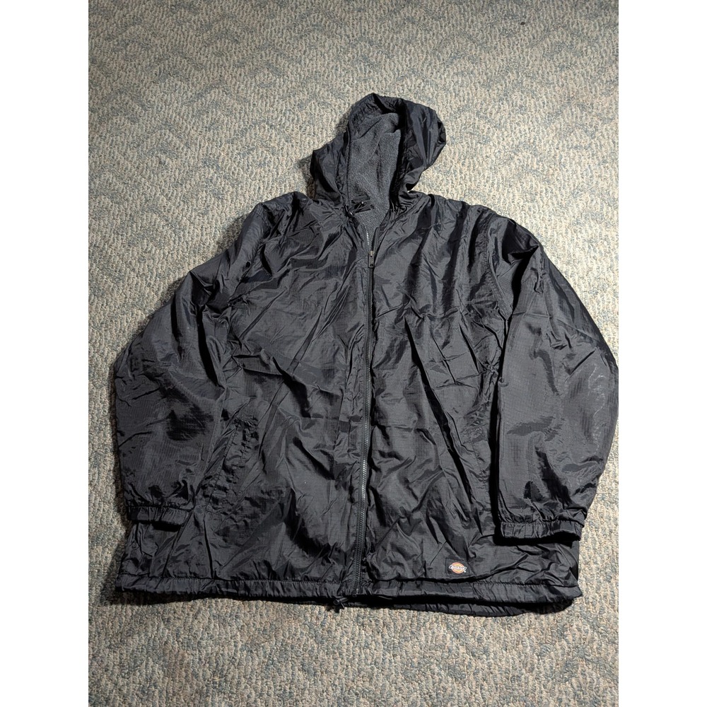 Dickies Mens 3XL Black Fleece Lined Ripstop Hooded Windbreaker Jacket 33237BK